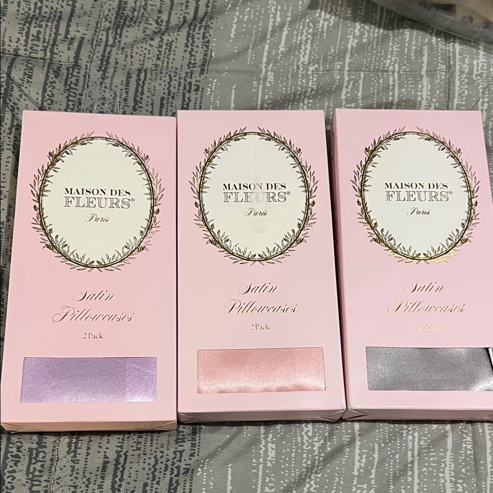 Satin Pillowcases - Pink,  Purple and gray 3 sets